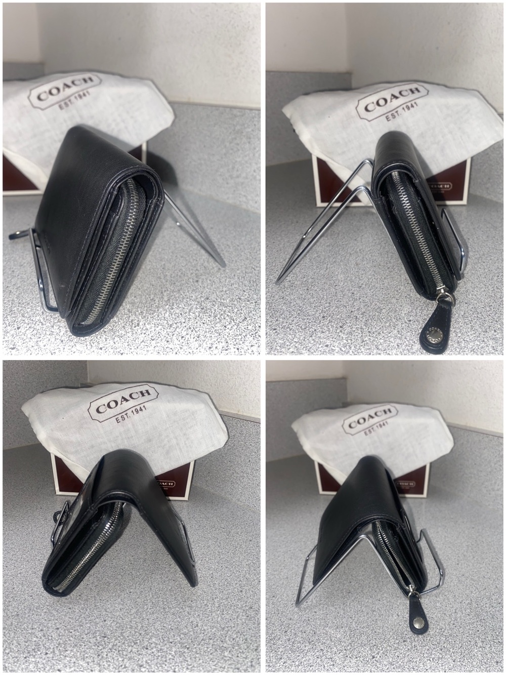 Coach Vintage Unisex Black Leather Bifold Zip Compact Wallet All Inclusive NIB - Picture 9 of 14